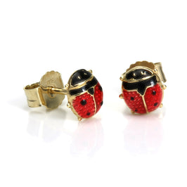 Boucles d'oreilles à tige en or 9 carats et émail, petites coccinelles