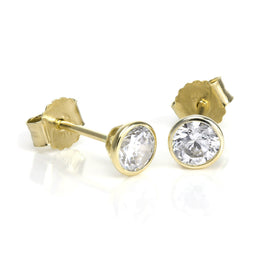 Boucles d'oreilles à tige en or 9 carats et cristal rond transparent CZ de 4 mm
