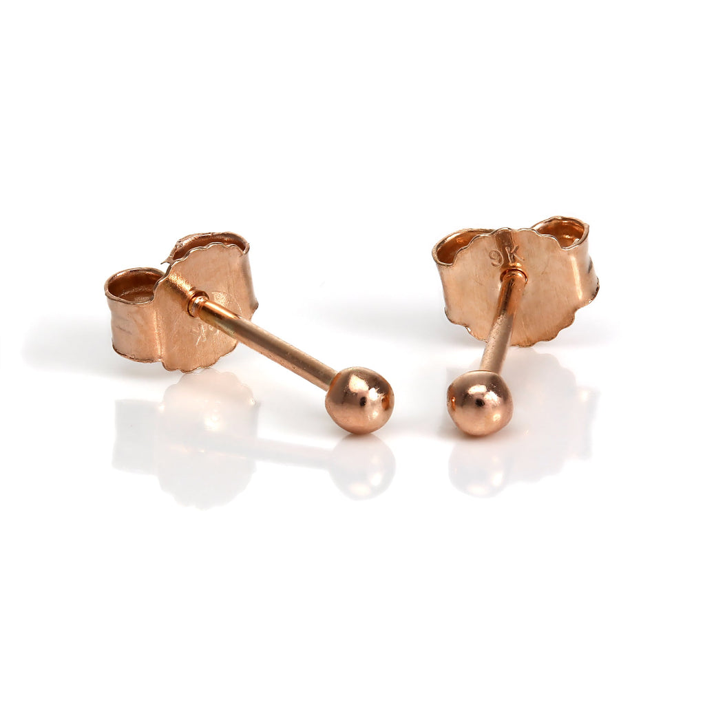 Boucles d'oreilles à tige en or rose 9 carats avec boules de 2 mm