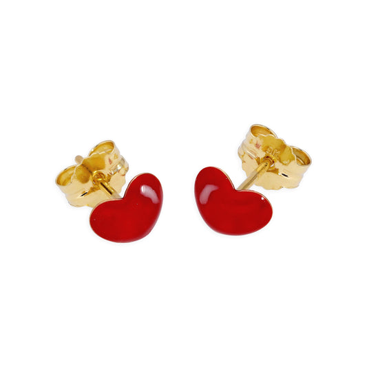 Boucles d'oreilles à tige en forme de cœur en or 9 carats et émail rouge