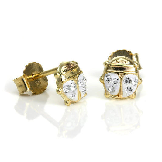 Boucles d'oreilles à tige en or 9 carats et cristal CZ en forme de coccinelle