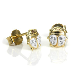Boucles d'oreilles à tige en or 9 carats et cristal CZ en forme de coccinelle
