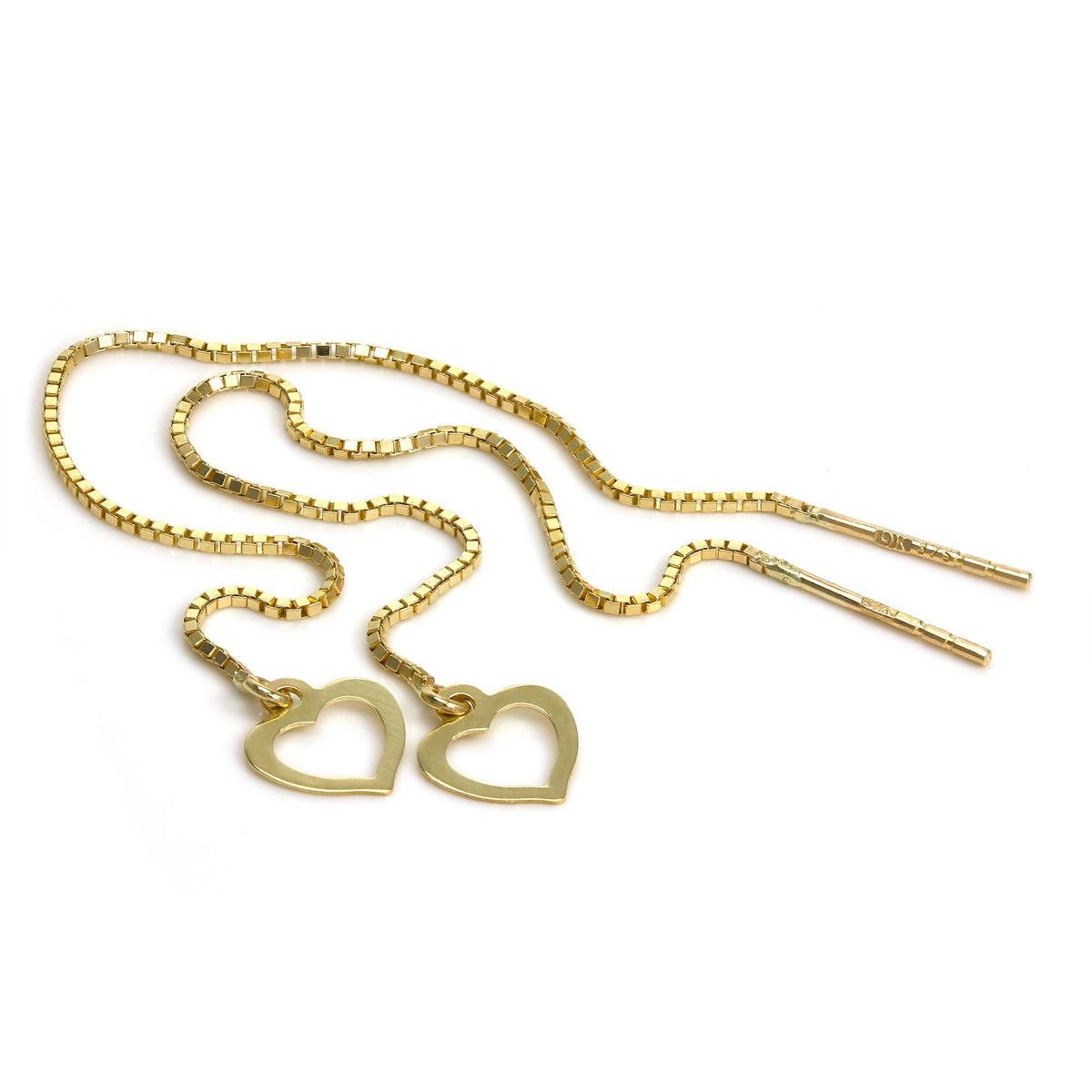Boucles d'oreilles à chaîne en or 9 carats avec cœur ouvert