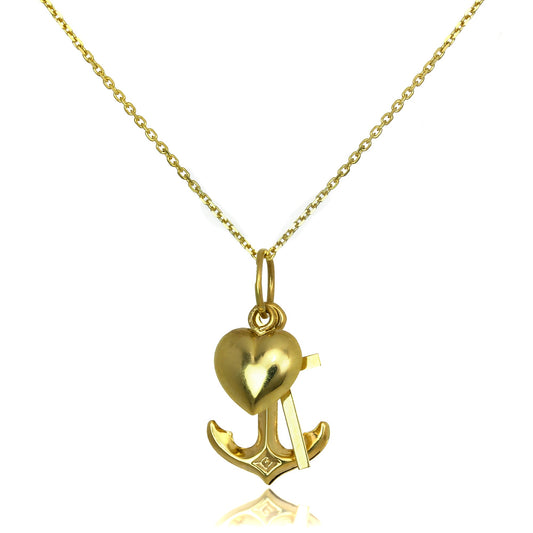Pendentif Hope Charity &amp; Faith en or 9 carats sur chaîne de 40 à 50 cm