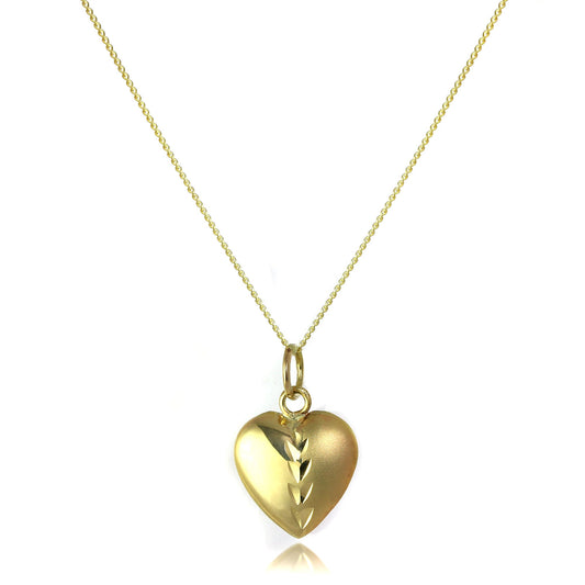 Pendentif cœur gonflé en or 9 carats, finition mate et polie, sur chaîne de 40 à 50 cm