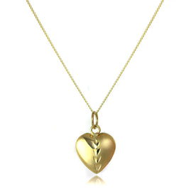 Pendentif cœur gonflé en or 9 carats, finition mate et polie, sur chaîne de 40 à 50 cm