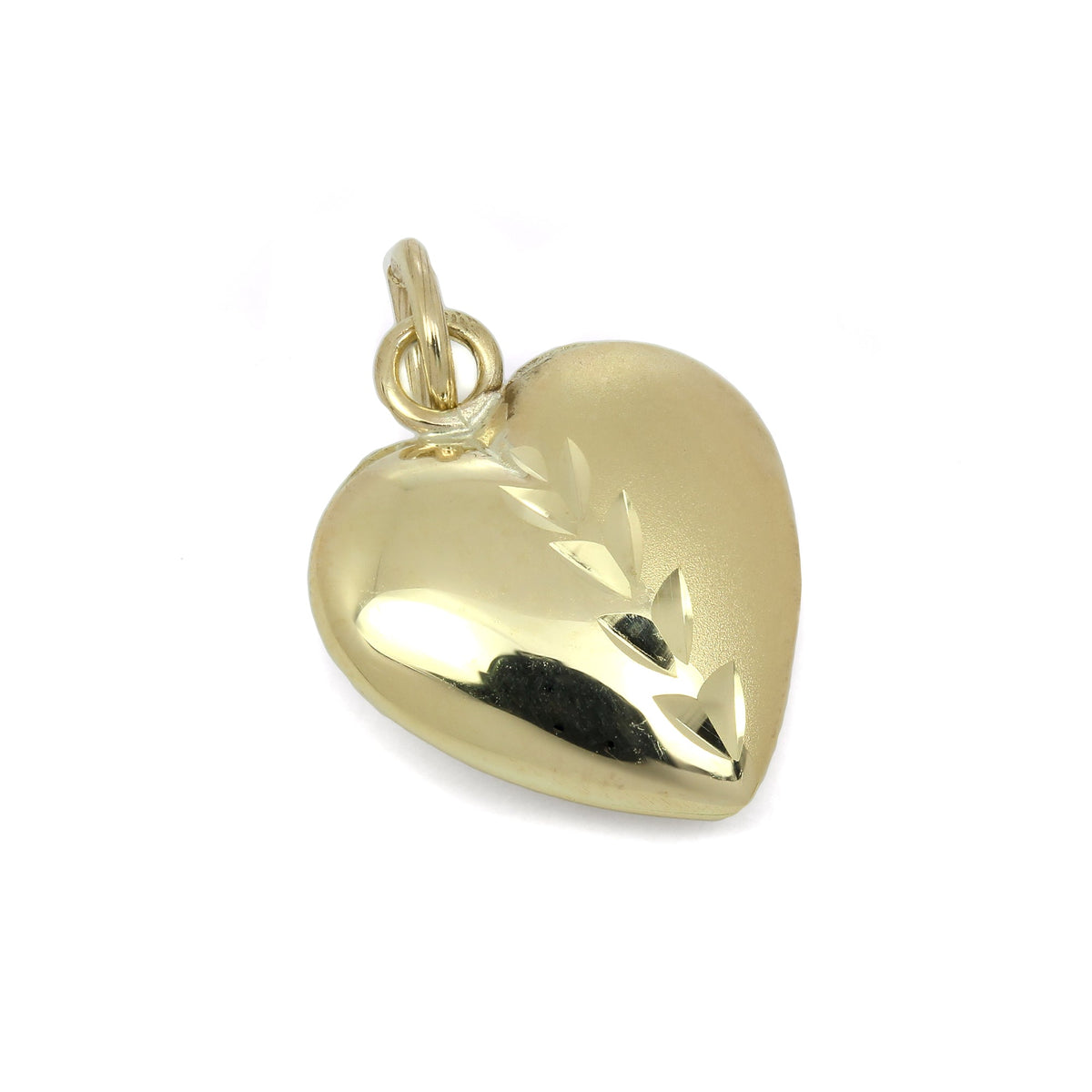 Breloque cœur gonflé en or 9 carats, mat et poli