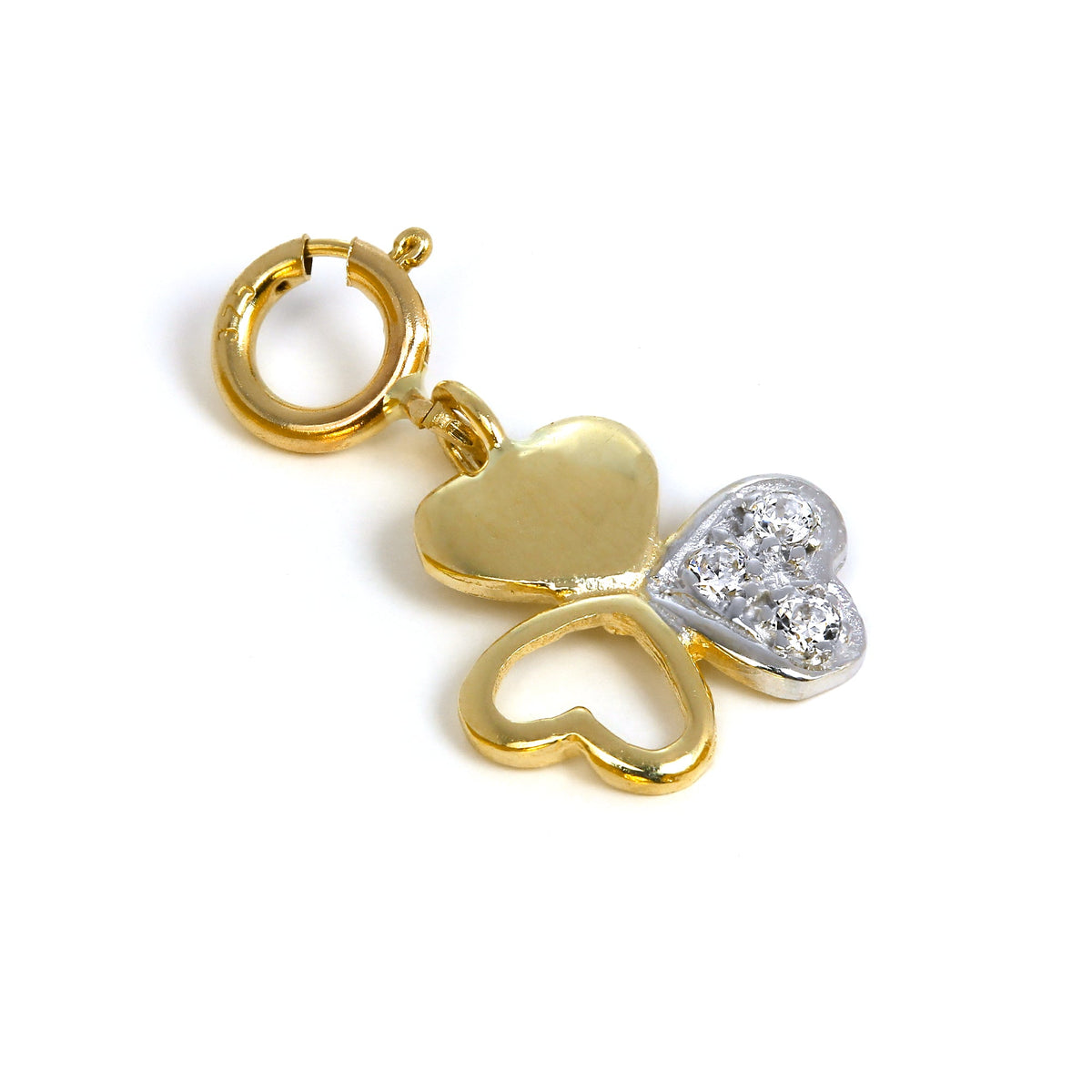 Breloque triple cœur en or 9 carats et cristal CZ