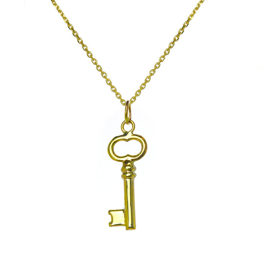 Pendentif clé à l'ancienne en or 9 carats sur chaîne de 40 à 50 cm