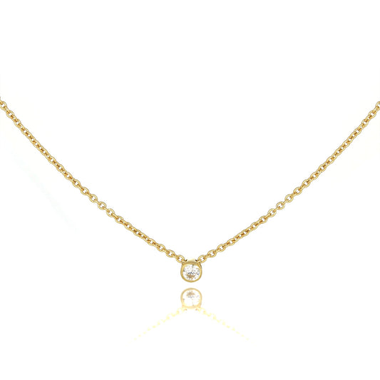 Collier en or 9 carats avec chaîne Belcher fine de 45,7 cm et cristal CZ transparent de 2 mm