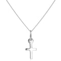 Petit pendentif croix en or blanc 9 carats sur chaîne de 40 à 50 cm