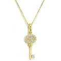 Pendentif clé en or jaune 9 carats et cristaux CZ incrustés sur chaîne de 40 à 50 cm