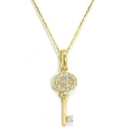 Pendentif clé en or jaune 9 carats et cristaux CZ incrustés sur chaîne de 40 à 50 cm