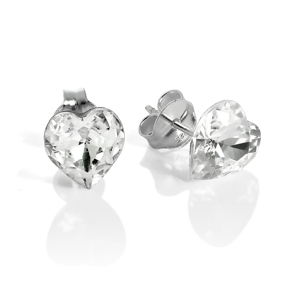 Boucles d'oreilles à tige en argent sterling et cristal CZ transparent en forme de cœur