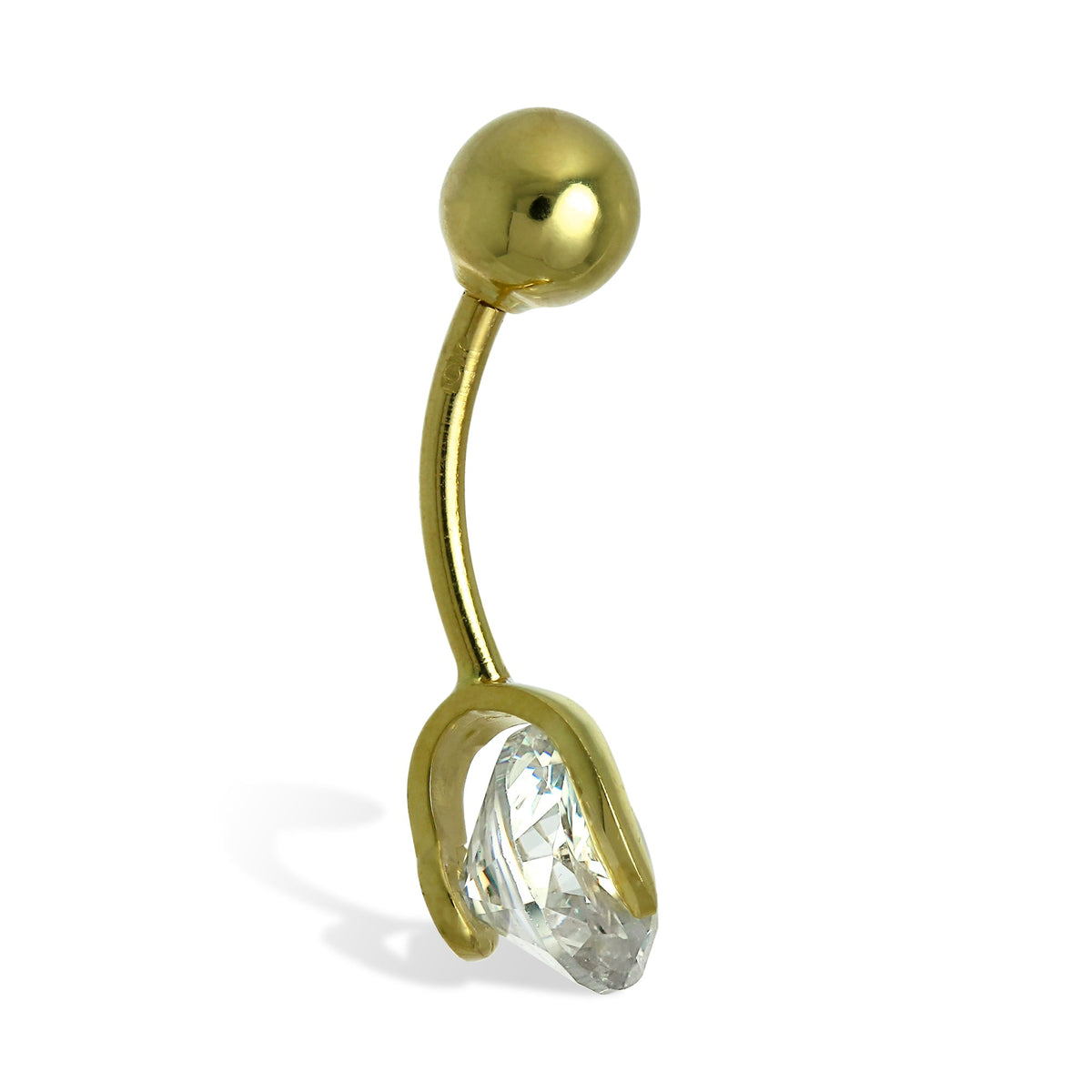 Piercing nombril en or 9 carats avec boule en cristal CZ transparent de 7 mm