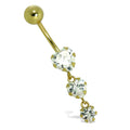 Piercing nombril en or 9 carats et triple cristal CZ en forme de cœur
