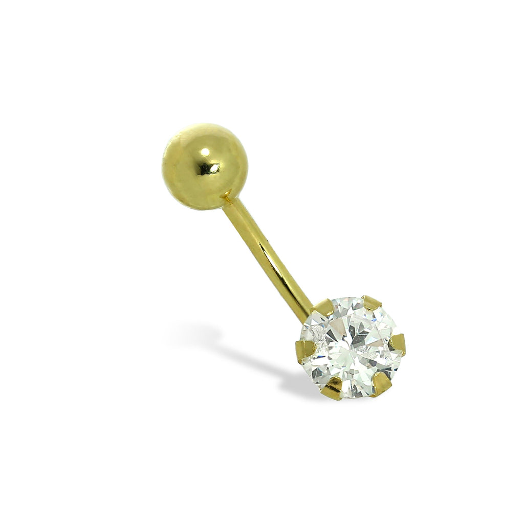 Piercing nombril en or 9 carats avec boule en cristal CZ transparent rond de 6 mm