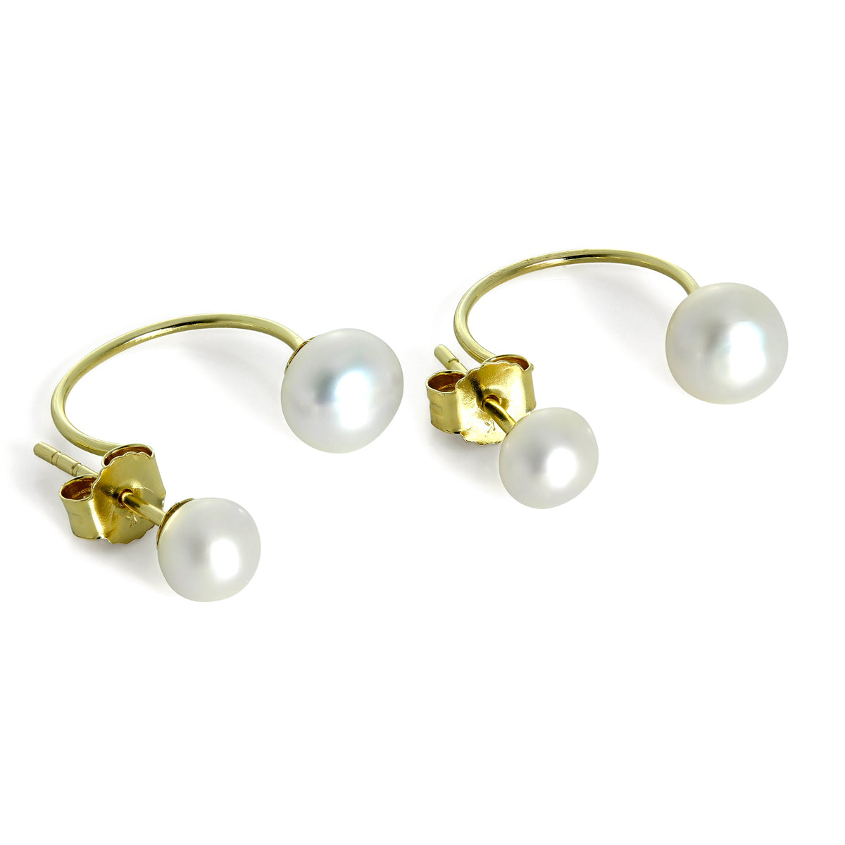 Boucles d'oreilles créoles en or 9 carats avec double perle d'eau douce