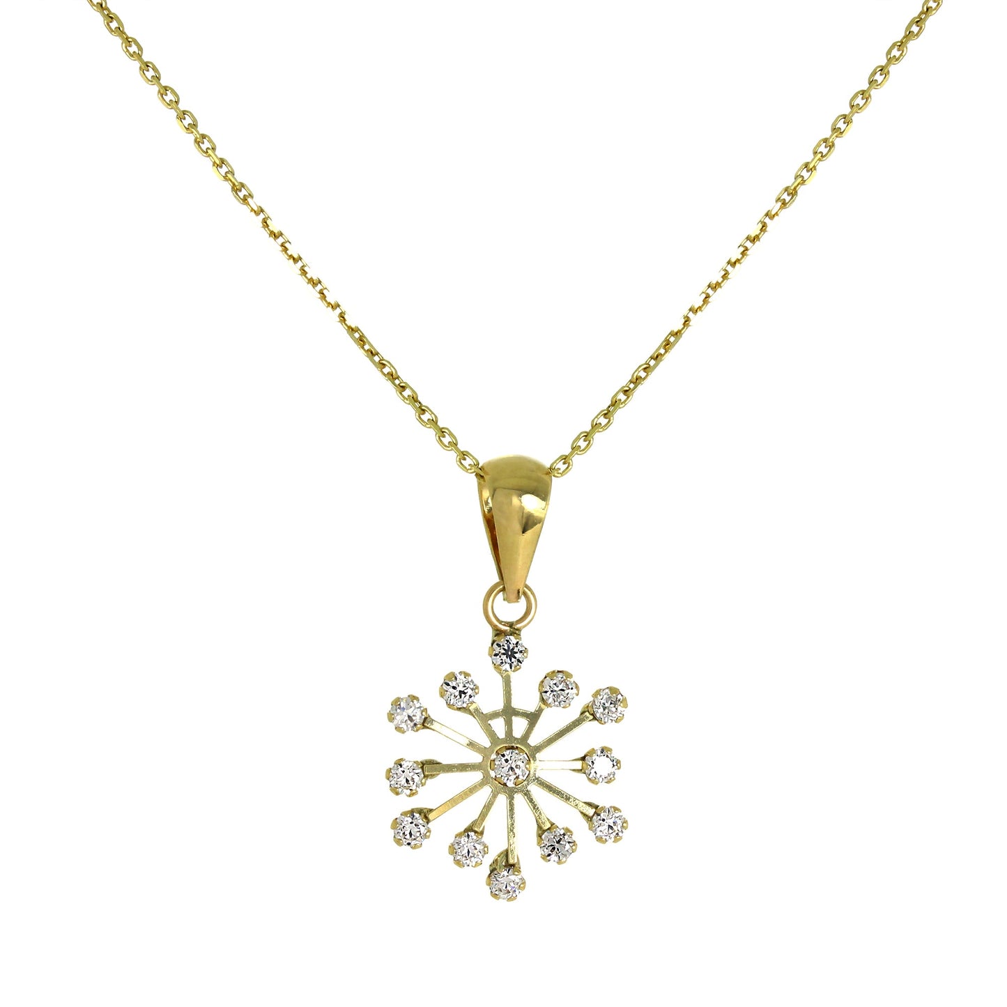 Ensemble pendentif et boucles d'oreilles à tige en or 9 carats et cristal CZ en forme de flocon de neige