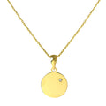 Pendentif rond gravable en or 9 carats avec minuscule diamant sur chaîne de 40 à 50 cm