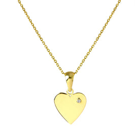 Pendentif cœur gravable en or 9 carats avec diamant sur chaîne