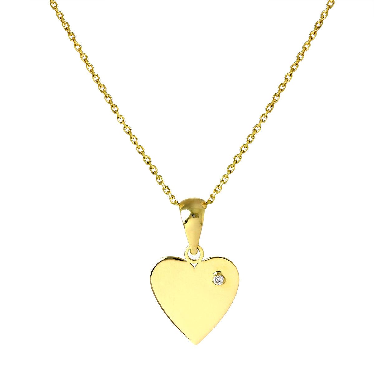 Pendentif cœur gravable en or 9 carats avec diamant sur chaîne