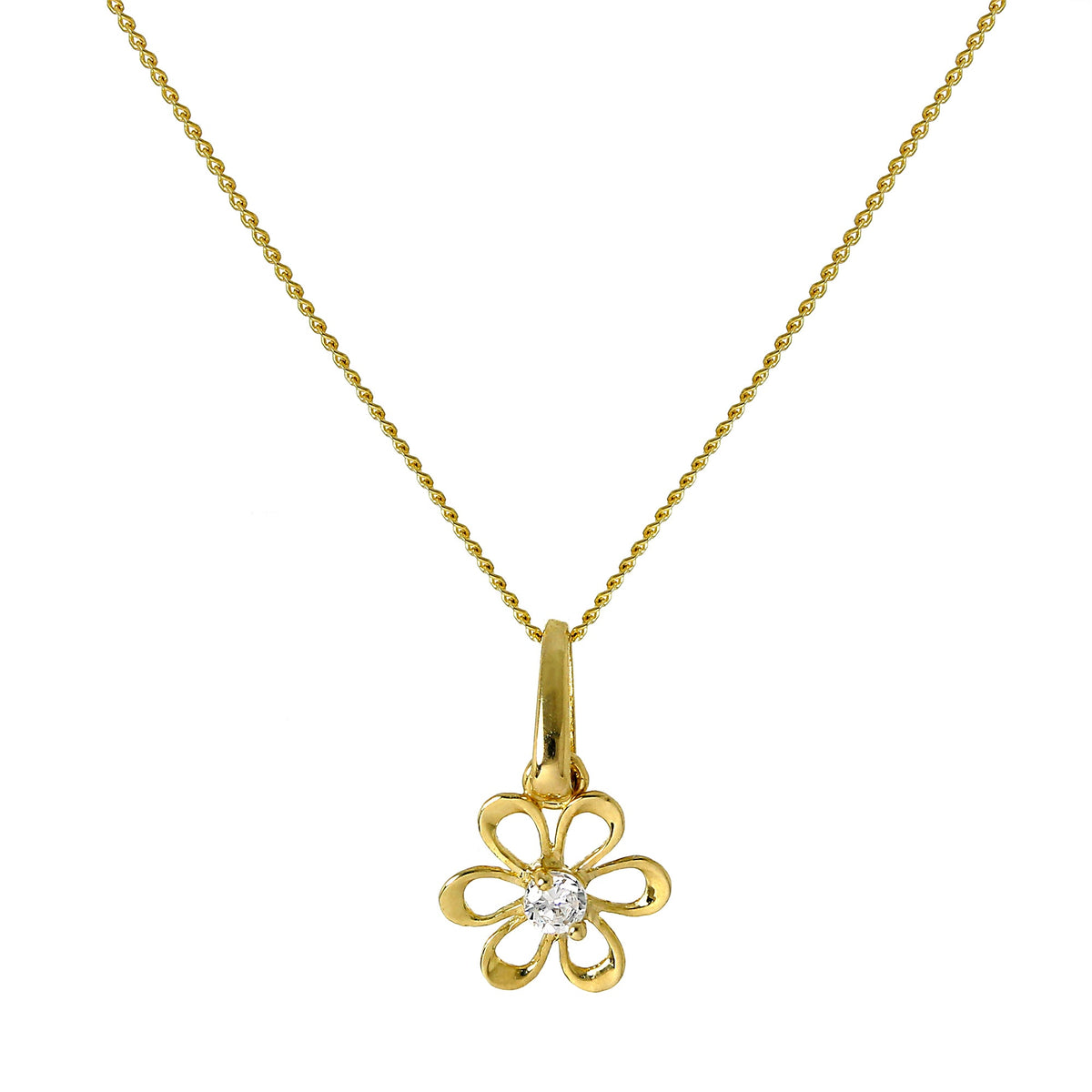 Pendentif fleur découpée en or 9 carats avec cristal CZ sur chaîne