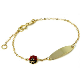 Bracelet plaque d'identité enfant en or 9 carats avec breloque coccinelle