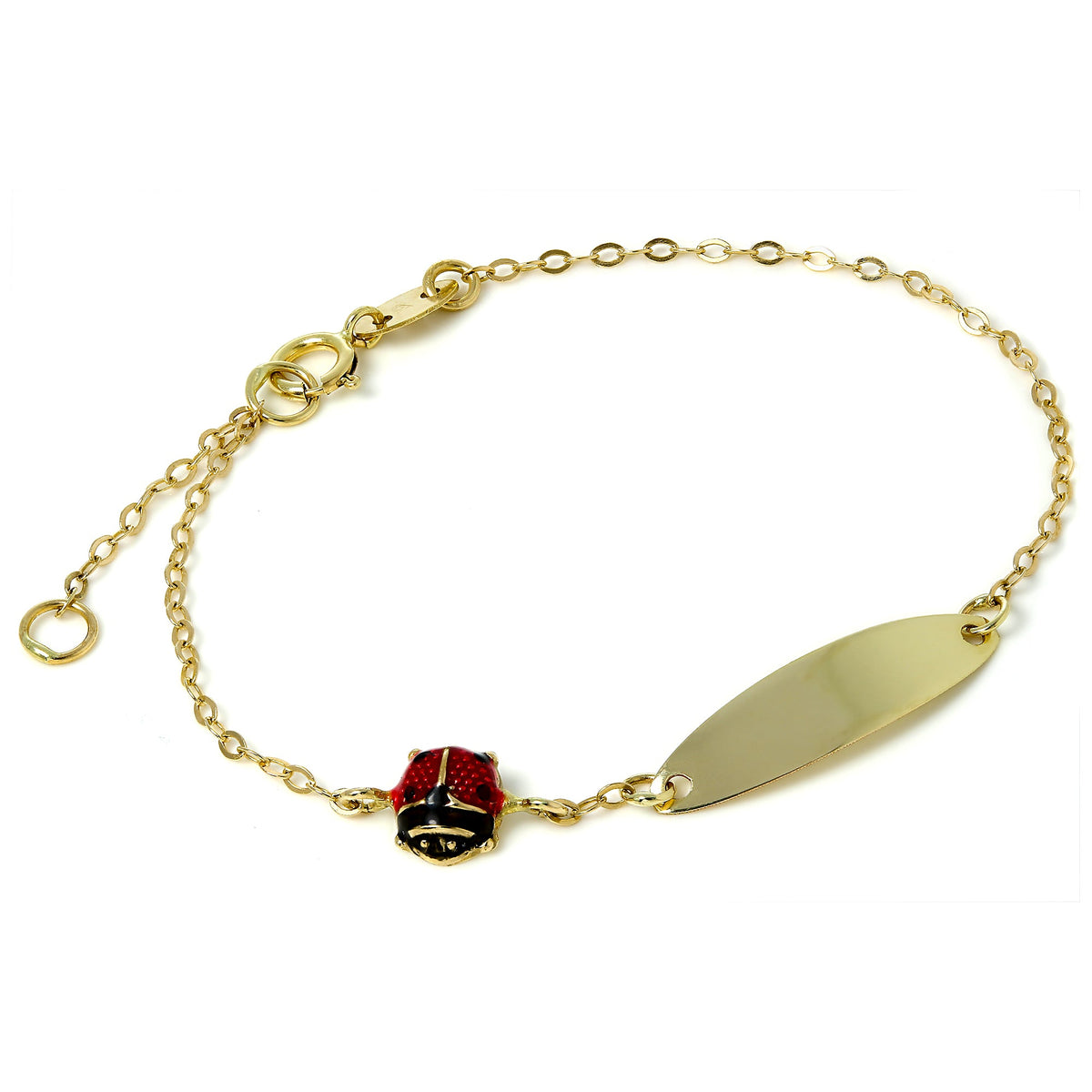 Bracelet plaque d'identité enfant en or 9 carats avec breloque coccinelle