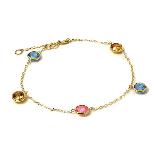 Bracelet chaîne en or 9 carats de 18 cm avec cristaux CZ