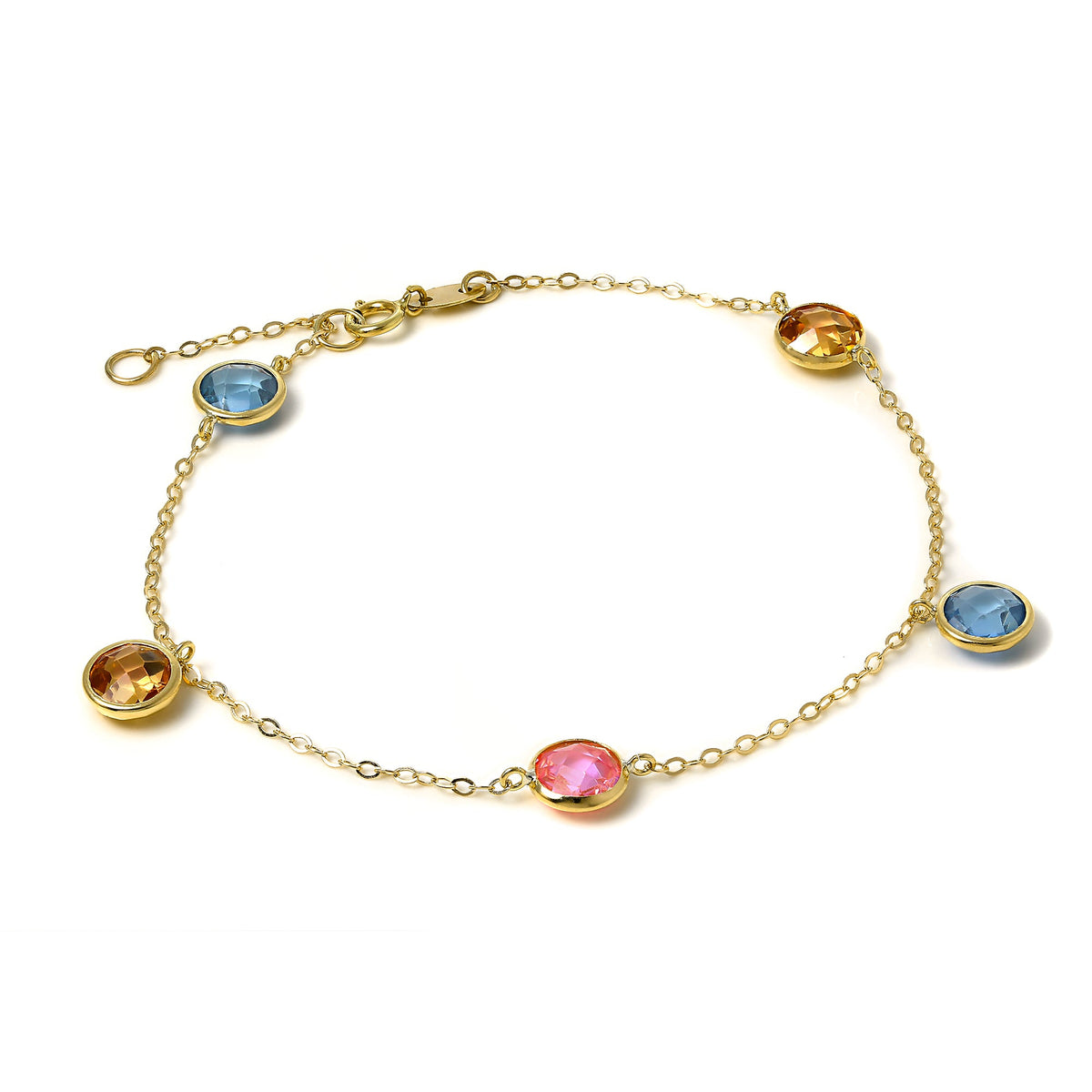 Bracelet chaîne en or 9 carats de 18 cm avec cristaux CZ