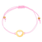 Bracelet réglable en or 9 carats avec cordon coloré et cœur ouvert