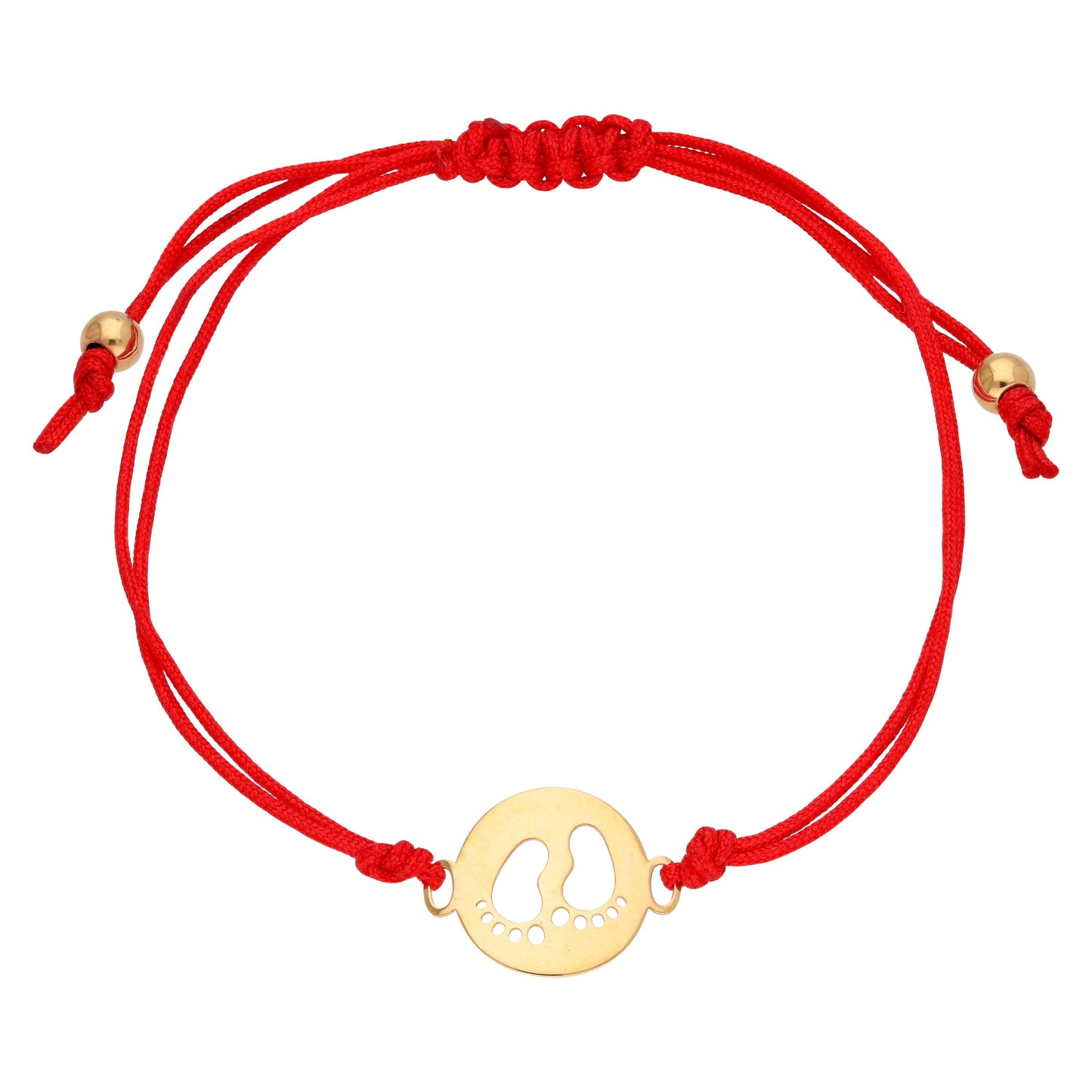 Bracelet réglable en or 9 carats avec cordon coloré et contour pieds de bébé