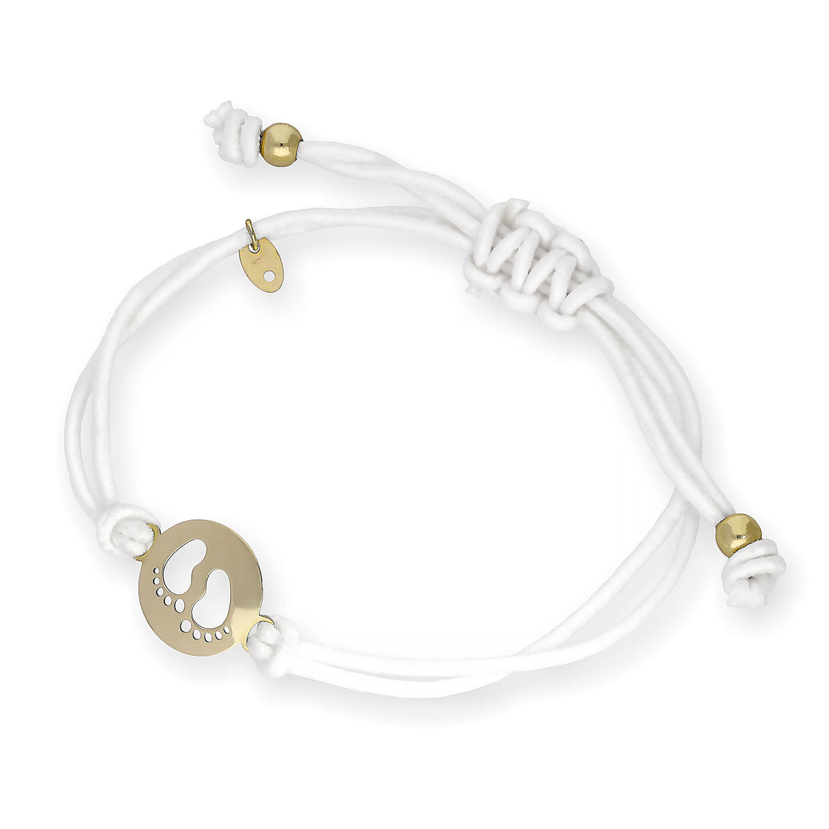 Bracelet réglable en or 9 carats avec cordon coloré et contour pieds de bébé