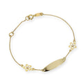 Bracelet plaque d'identité ovale pour enfant en or 9 carats avec fleurs en zircone cubique