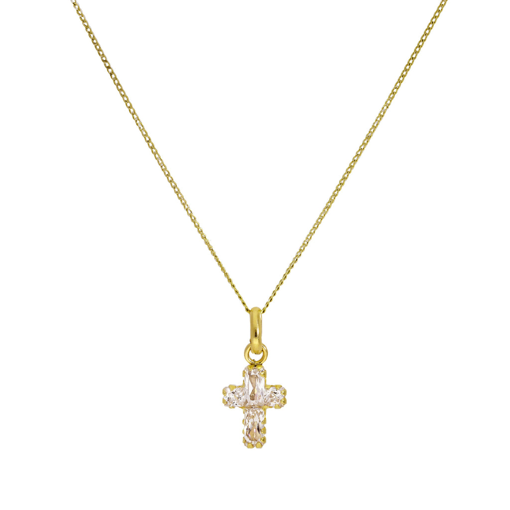 Collier avec pendentif croix en or 9 carats et petit cristal CZ, 40 à 50 cm