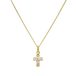 Collier avec pendentif croix en or 9 carats et petit cristal CZ, 40 à 50 cm