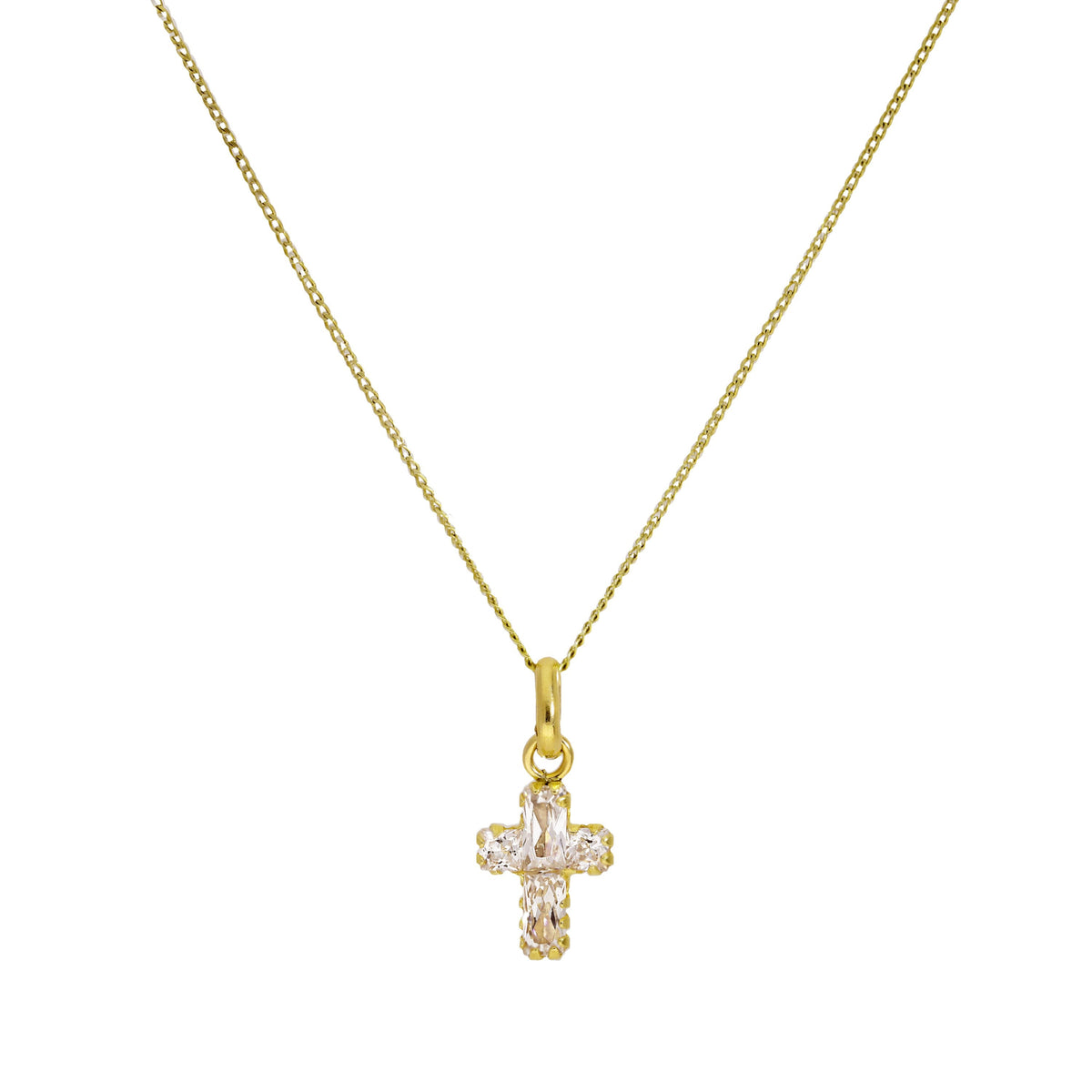 Collier avec pendentif croix en or 9 carats et petit cristal CZ, 40 à 50 cm