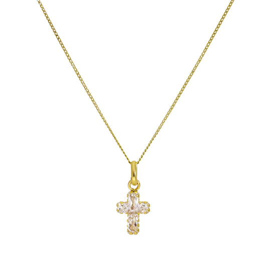Collier avec pendentif croix en or 9 carats et petit cristal CZ, 40 à 50 cm