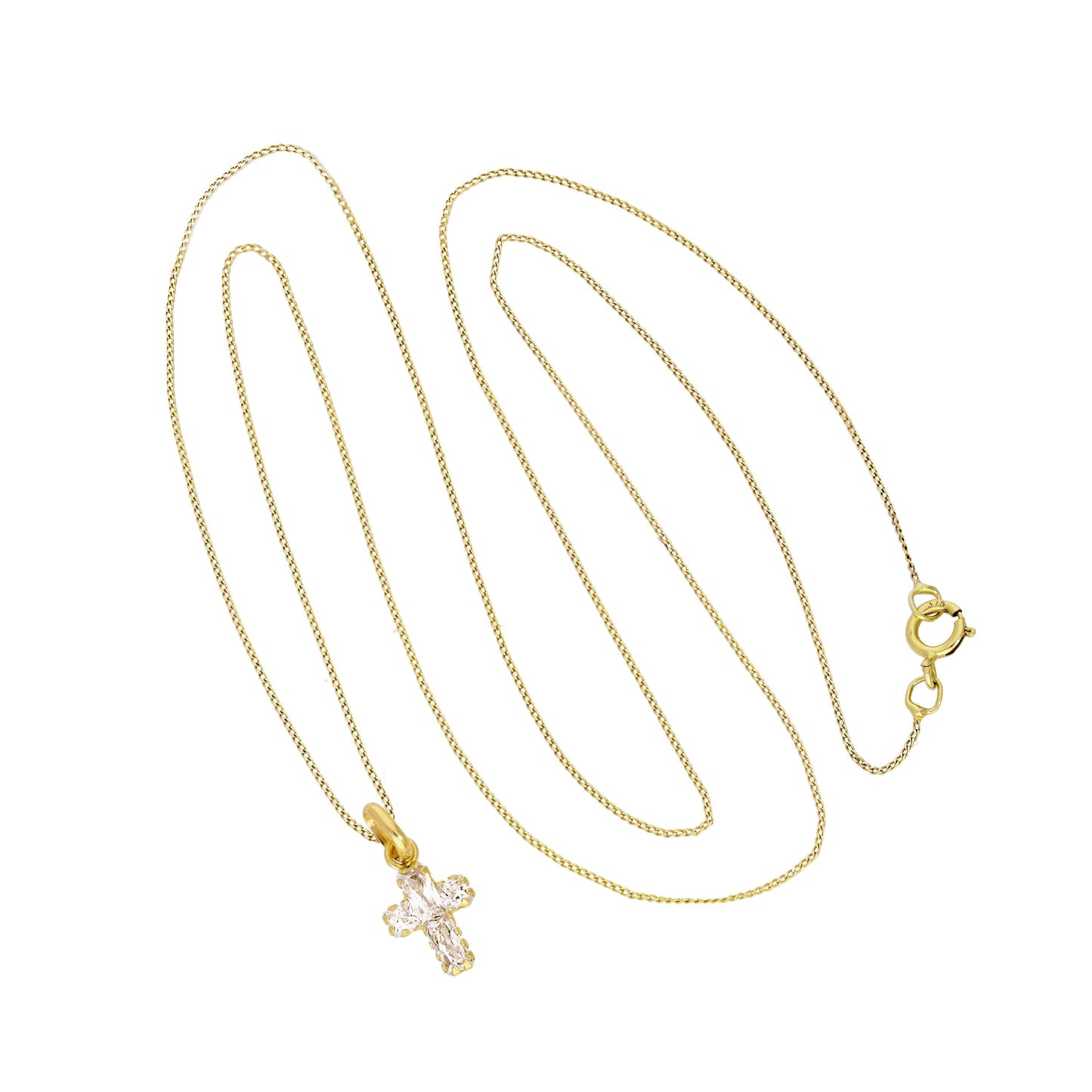 Collier avec pendentif croix en or 9 carats et petit cristal CZ, 40 à 50 cm