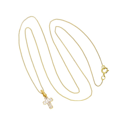 Collier avec pendentif croix en or 9 carats et petit cristal CZ, 40 à 50 cm