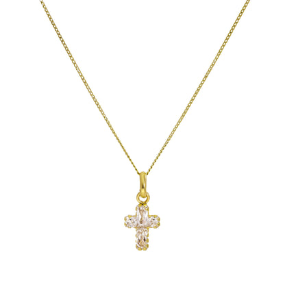 Collier avec pendentif croix en or 9 carats et petit cristal CZ, 40 à 50 cm