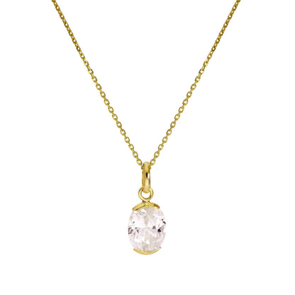 Collier pendentif ovale en or 9 carats et cristal CZ transparent de 40 à 50 cm