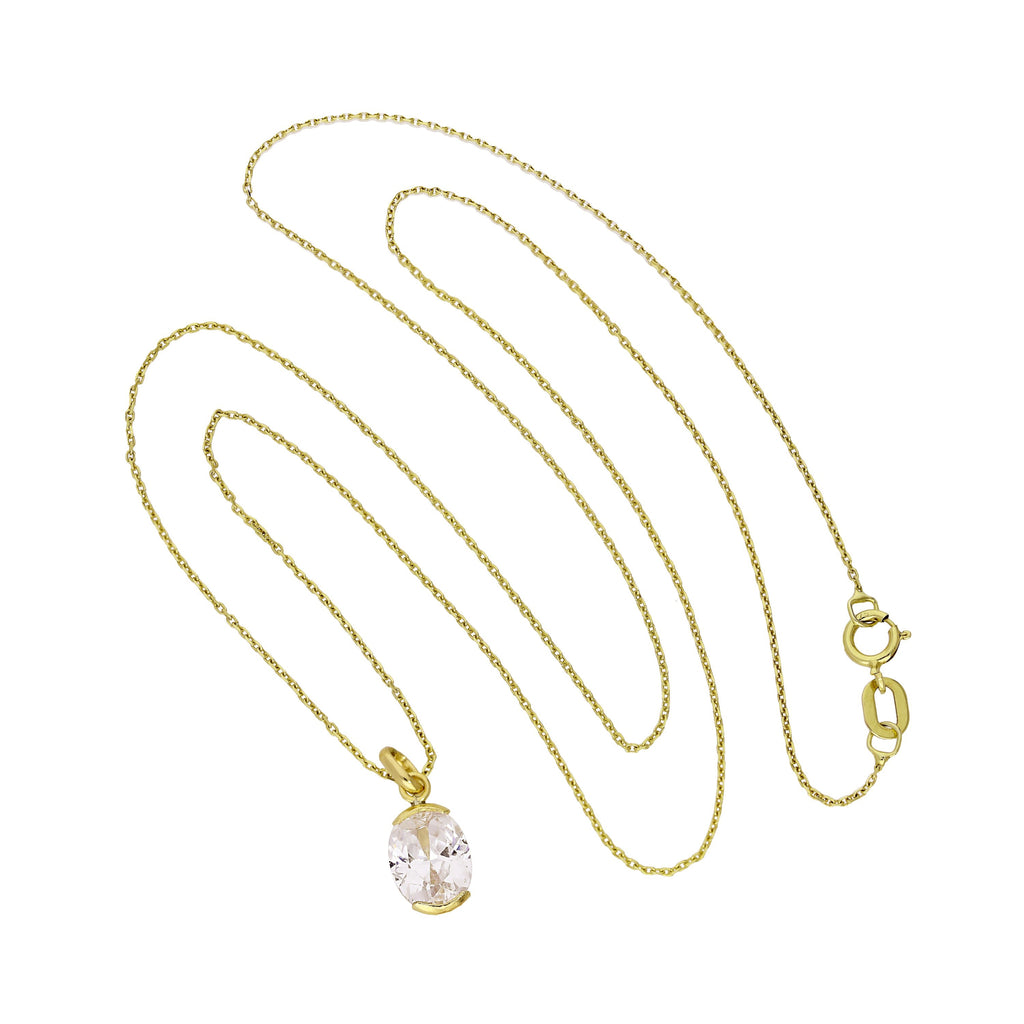 Collier pendentif ovale en or 9 carats et cristal CZ transparent de 40 à 50 cm