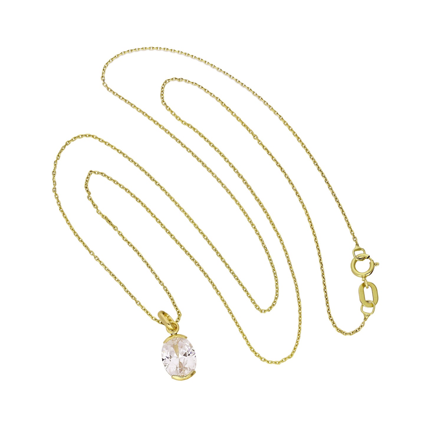 Collier pendentif ovale en or 9 carats et cristal CZ transparent de 40 à 50 cm