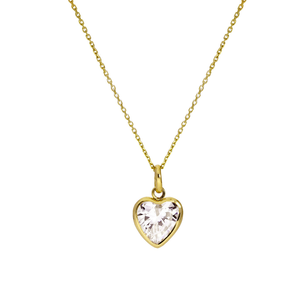 Collier pendentif cœur en or 9 carats et cristal CZ transparent, 40 à 50 cm