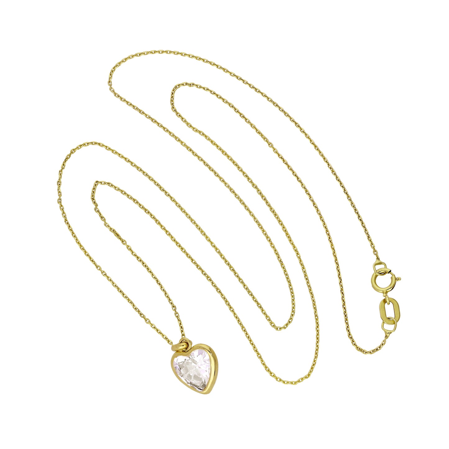 Collier pendentif cœur en or 9 carats et cristal CZ transparent, 40 à 50 cm