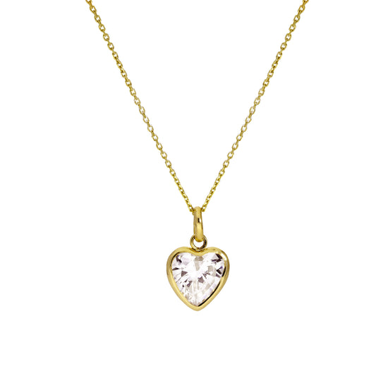 Collier pendentif cœur en or 9 carats et cristal CZ transparent, 40 à 50 cm