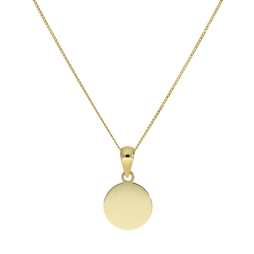 Collier pendentif rond gravable en or 9 carats, chaîne de 40 à 50 cm