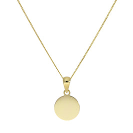 Collier pendentif rond gravable en or 9 carats, chaîne de 40 à 50 cm